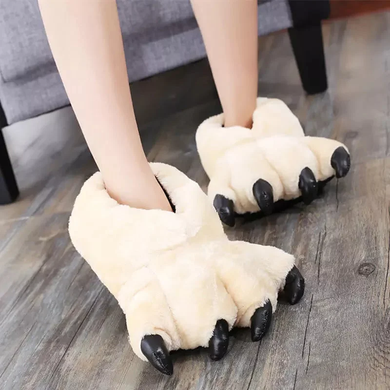 Fashion Beige Bear Paw Shoes Furry Slippers
