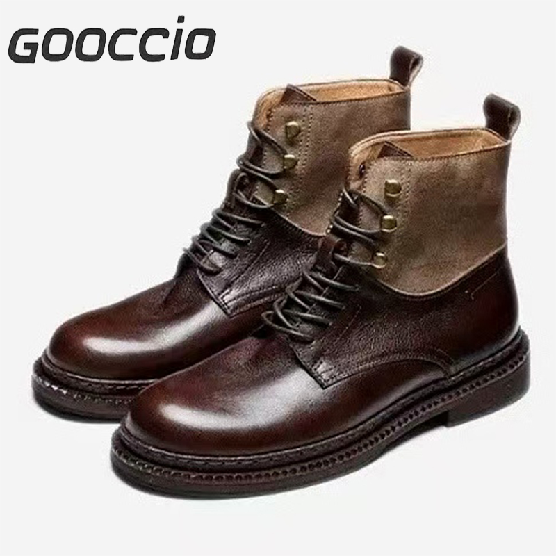 DT186 Retro-Style  Cowhide Martin Boots For Men GOOCCIO   