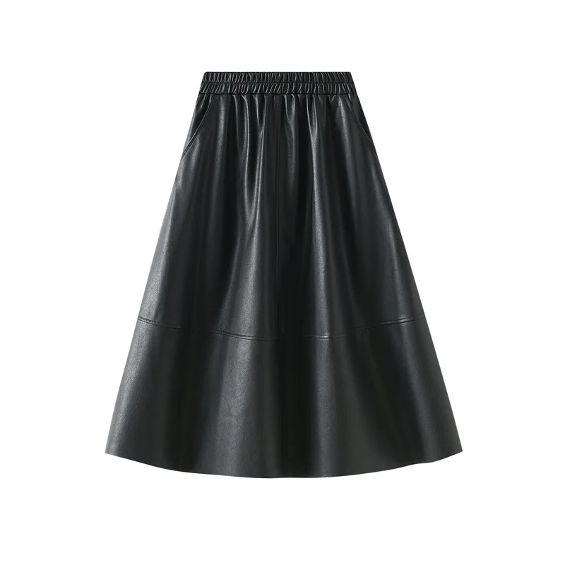 Nigikala Nigikala Leather Retro Style Skirt Long Half Skirt Female High-Waist A Skirt Temperament Umbrella Skirt 1839