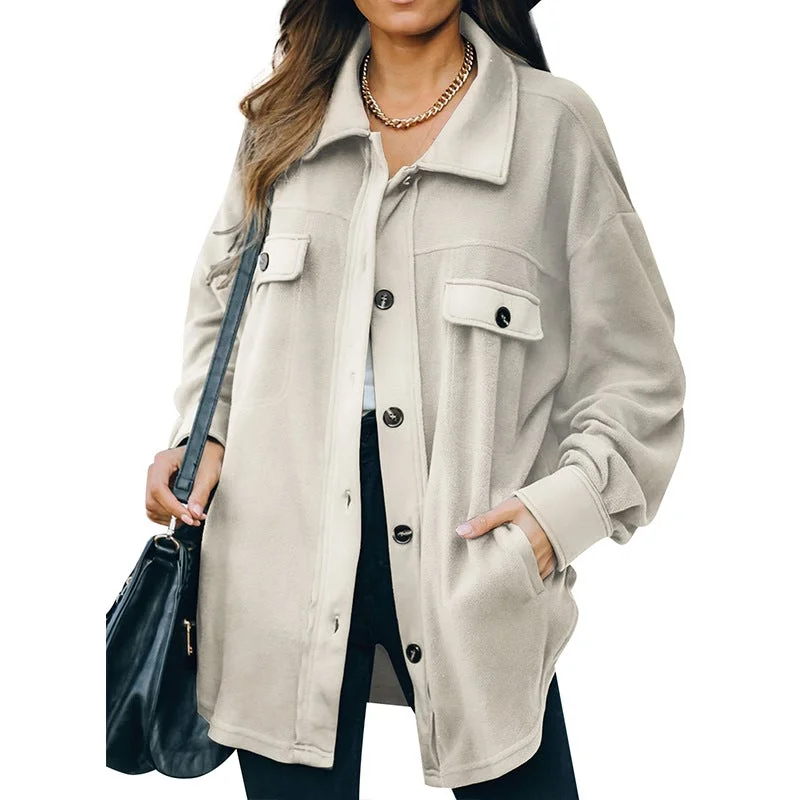 Woman Suede Textured Shirt Cardigan Jacket