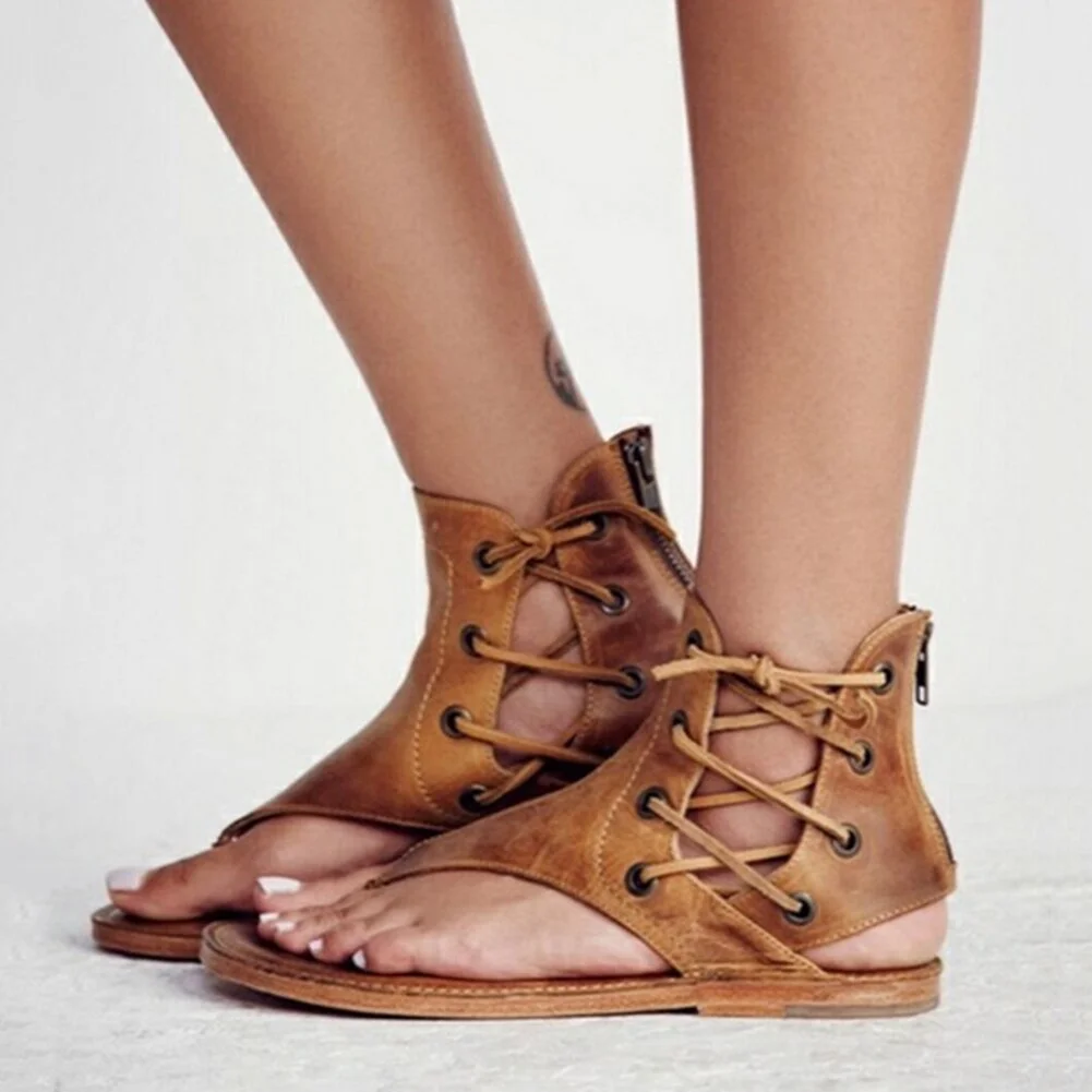 Summer Women Flats Sandals Fashion Strap Leopard PU Leather Bohemia Shoes Casual Open Toe Roman Gladiator Flip Flops Sandals