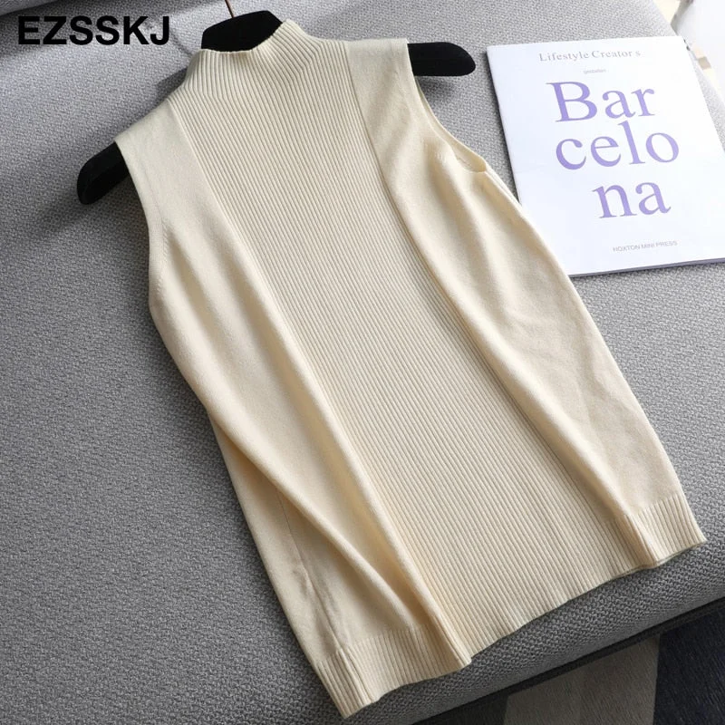 Sexy Knitted Top spring autumn sweater Tank top Women Blouse Sleeveless V Neck loose  Top Female sweater Vest elegant top