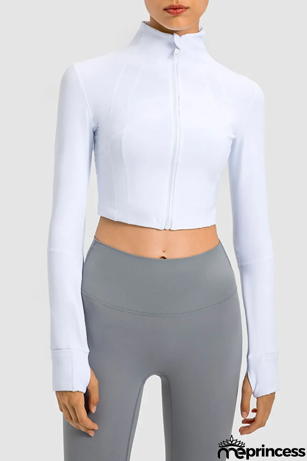 White Casual Solid Patchwork Zipper Zipper Collar Outerwear