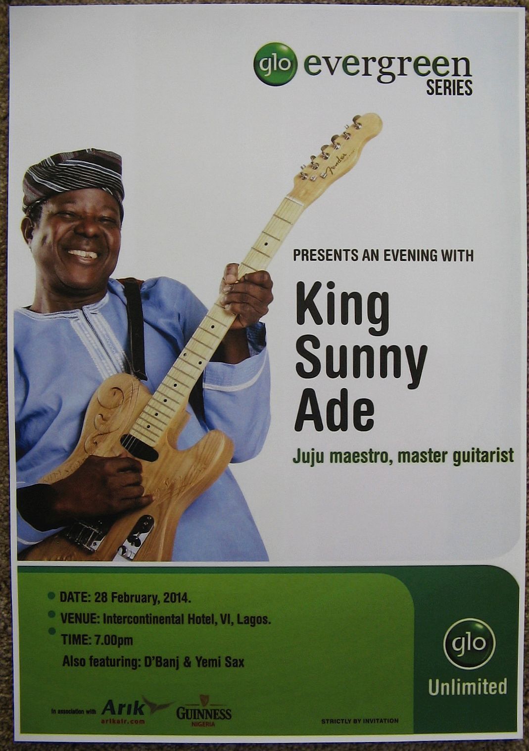 KING SUNNY ADE 2014 Gig POSTER Lagos Nigeria Concert