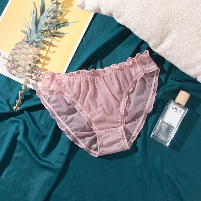 Women Sexy Panties Lace Underpants Low-Rise Panties Hollow Mesh Transparent Perspective Briefs Female Fashion Underwear Lingerie