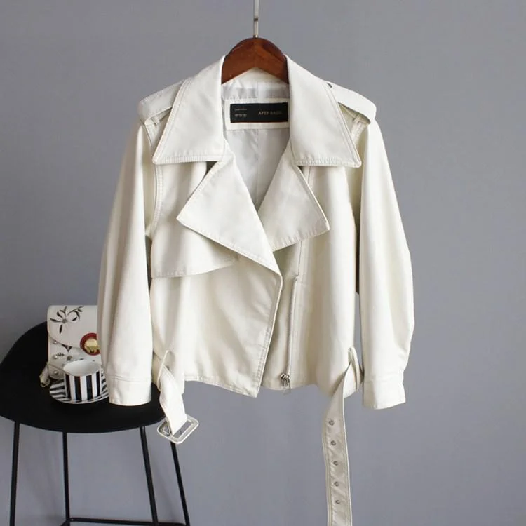 FTLZZ New Autumn Pu Motorcycle Faux Soft Leather Women Jacket Coat Turn-down Collar Long Sleeve Epaule Female Loose Short Jacket