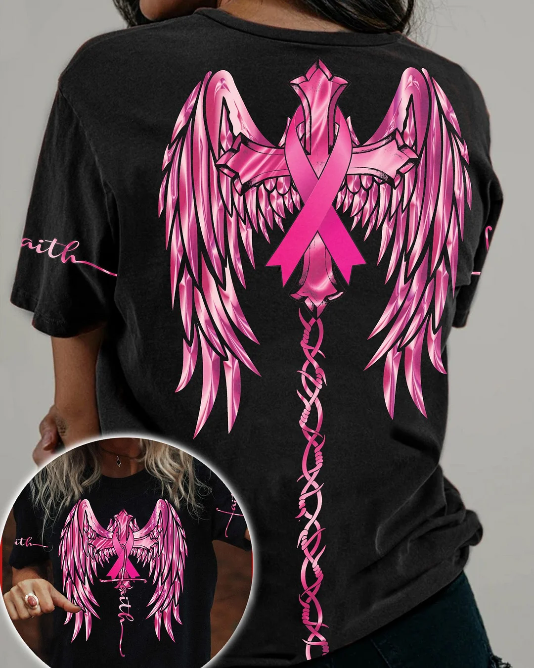 Ribbon On Wings Link Breast Cancer Tee
