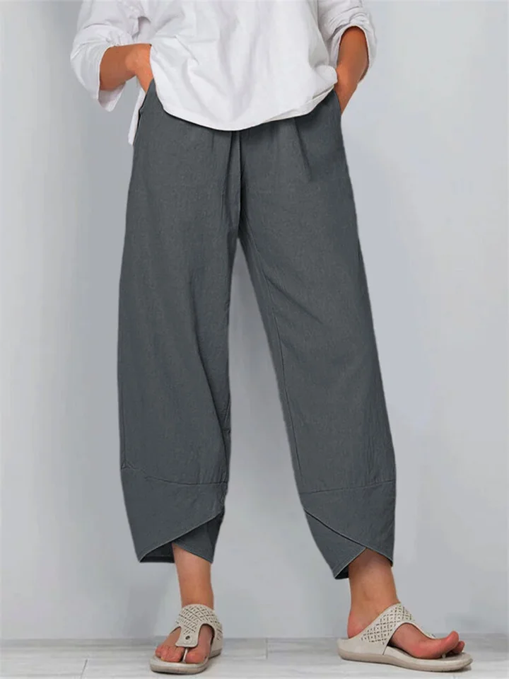 New Solid Color Plus Size Women's Simple Loose Cotton Linen Casual Nine-minute Pants Printed Nine-minute Pants