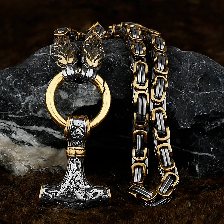 Viking Double Serpent Mjölnir Necklace