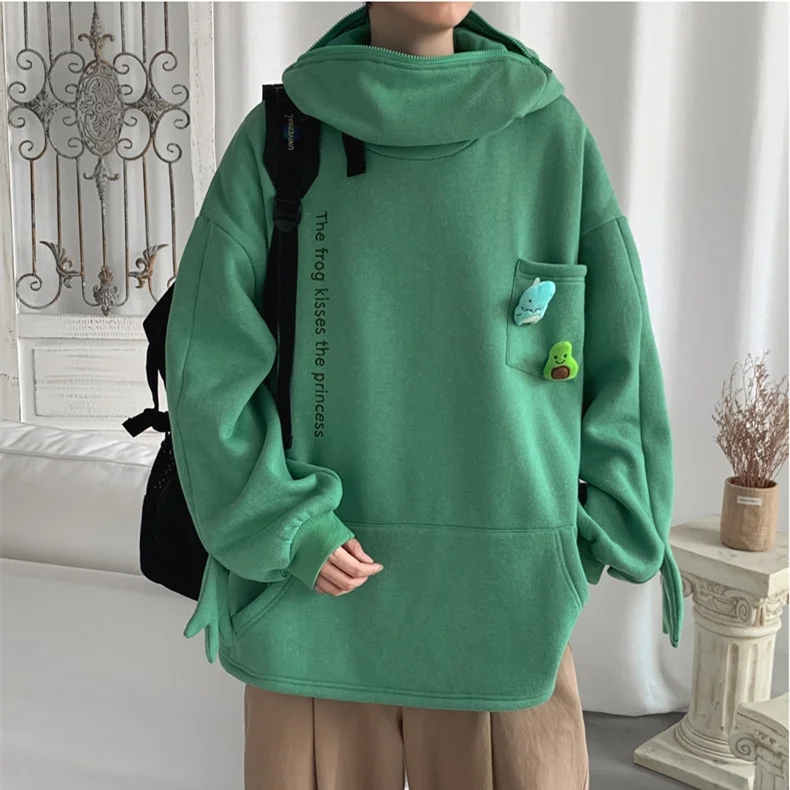 Frog hoodie letter zipper pocket oversized the frog kisses the princess pattern kawaii anime sweatshirt Novameme