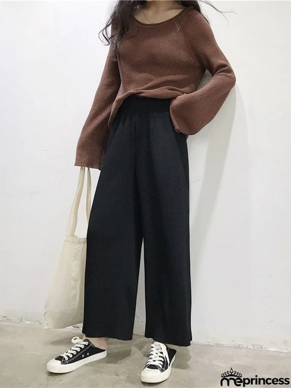 Urban Loose Wide Leg Solid Color Pants