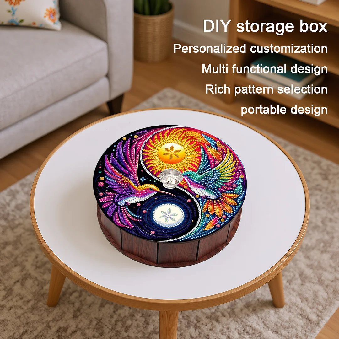 5D DIY Diamond Painting Handmade Wood Storage Box Crystal Storage Case(Yin Yang)