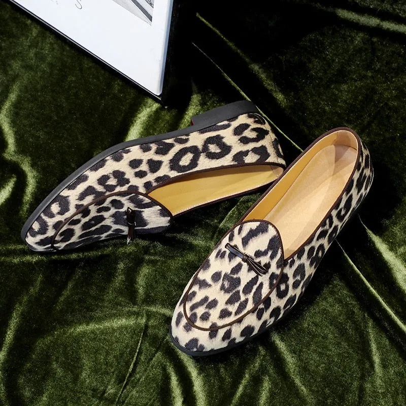 New Handmade Leopard Men Loafers Gentleman Luxury Fashion Stress Shoes Party sequin shoes Men Casual Shoes