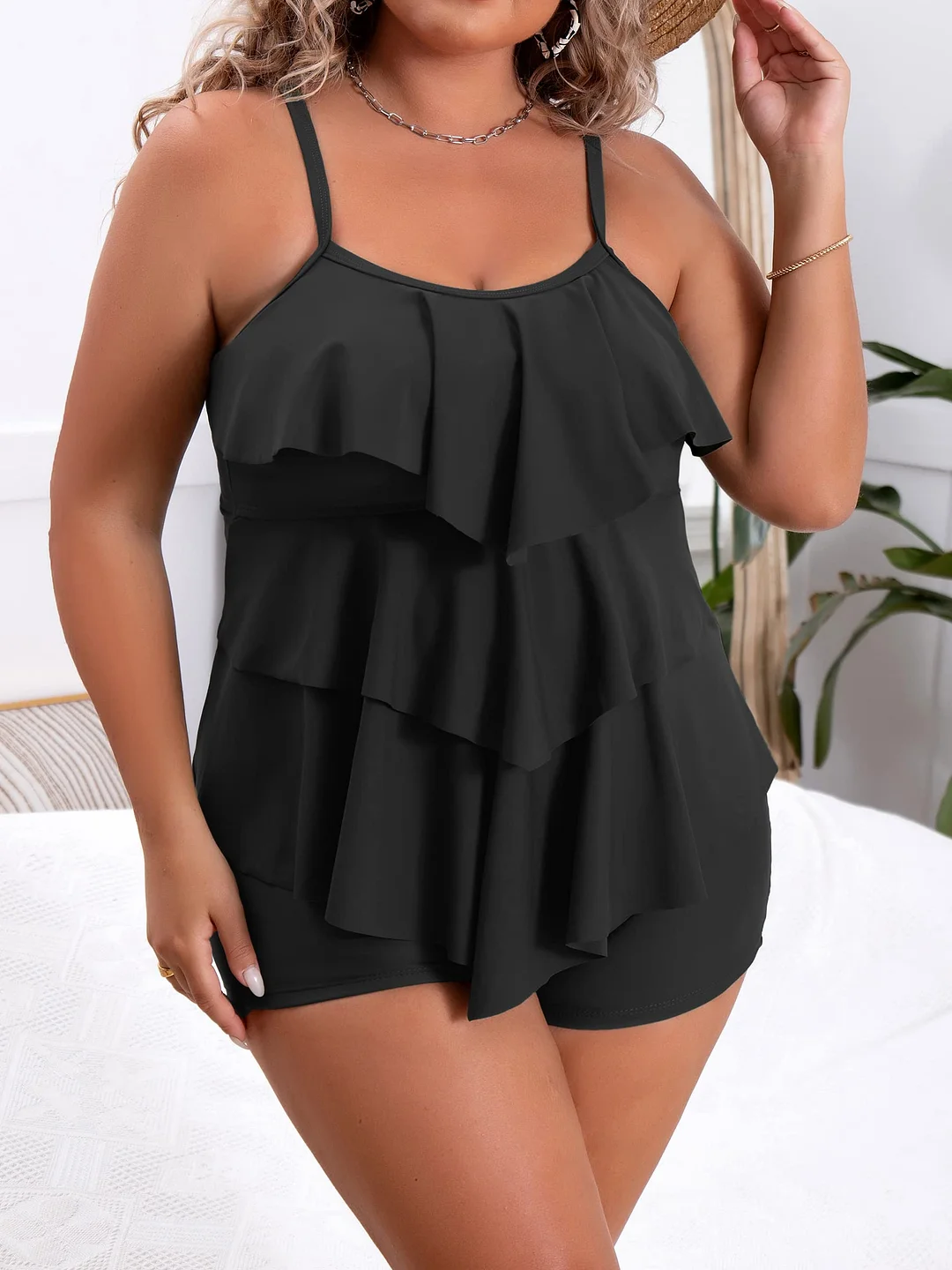 Plus Size Ruffled Flounce Tummy Control Tankini Swimsuits