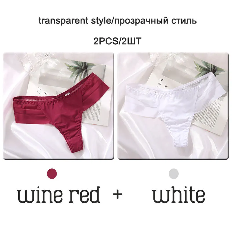 FINETOO 2Pcs/set Sexy Thongs Women Low Waist G-string Panties Fashion Hollow Out Seamless Underwear Perspective Underpants 2021