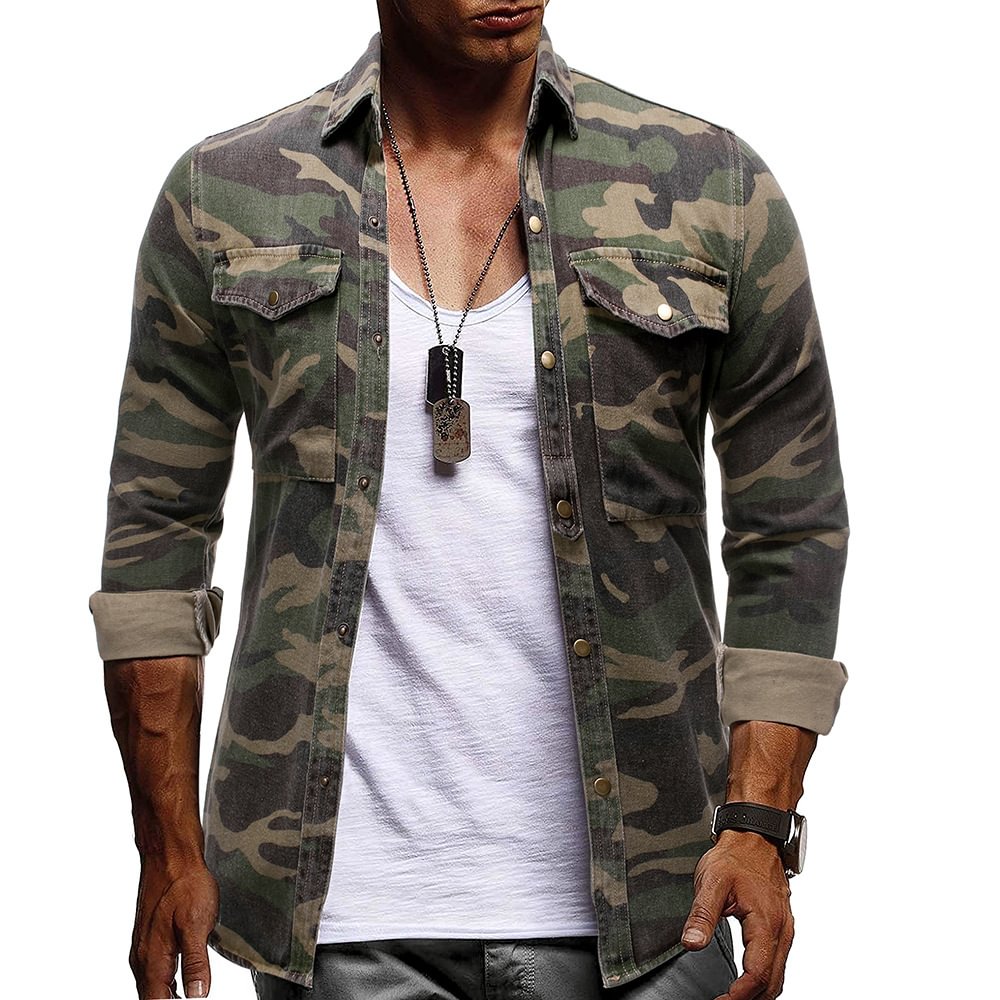 Men's Camouflage Denim Jackets-VESSFUL
