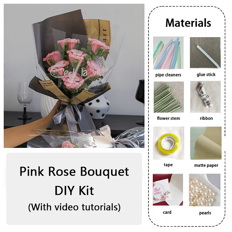 DIY Pipe Cleaners Kit - Pink Rose Bouquet