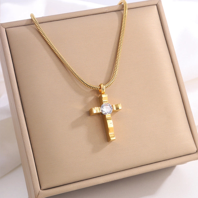 Hip-Hop Streetwear Cross Titanium Steel Pendant Necklace