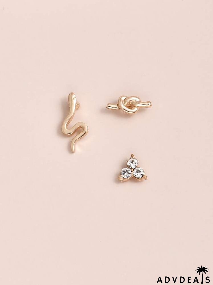 3pcs Rhinestone Decor Stud Earring