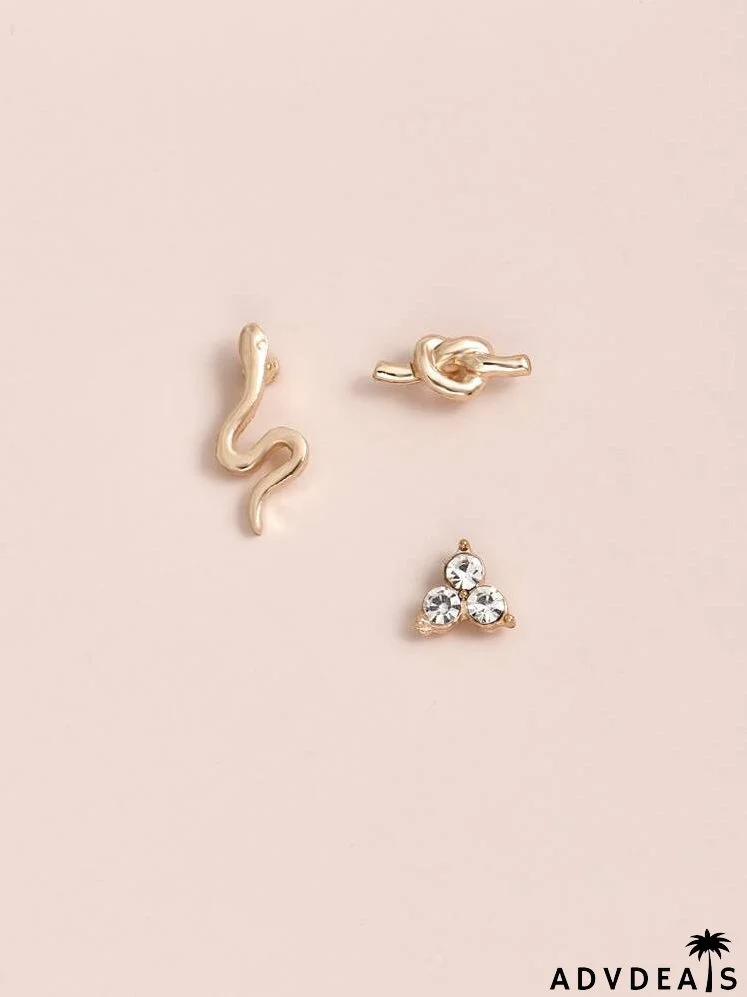 3pcs Rhinestone Decor Stud Earring
