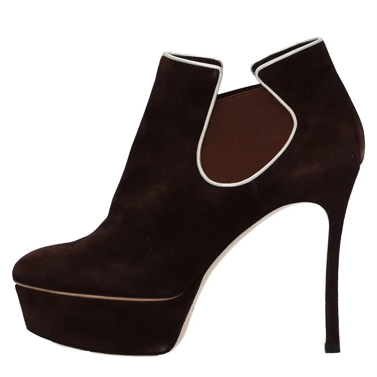 Dark Brown Platform Boots Chelsea Stiletto Heel Ankle Boots |FSJ Shoes