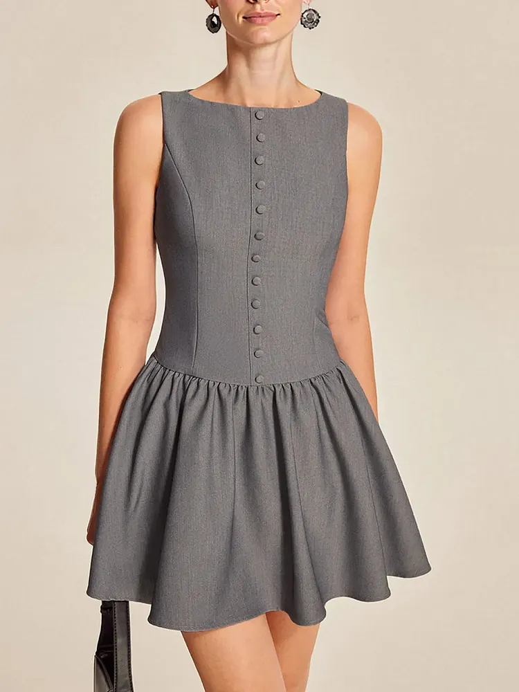 Round Neck Sleeveless Ruffled Mini Dress
