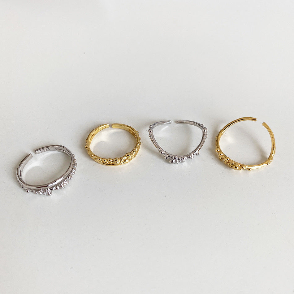 925 Sterling Silver Women IG Style Textured Silver Silver Plating Rings