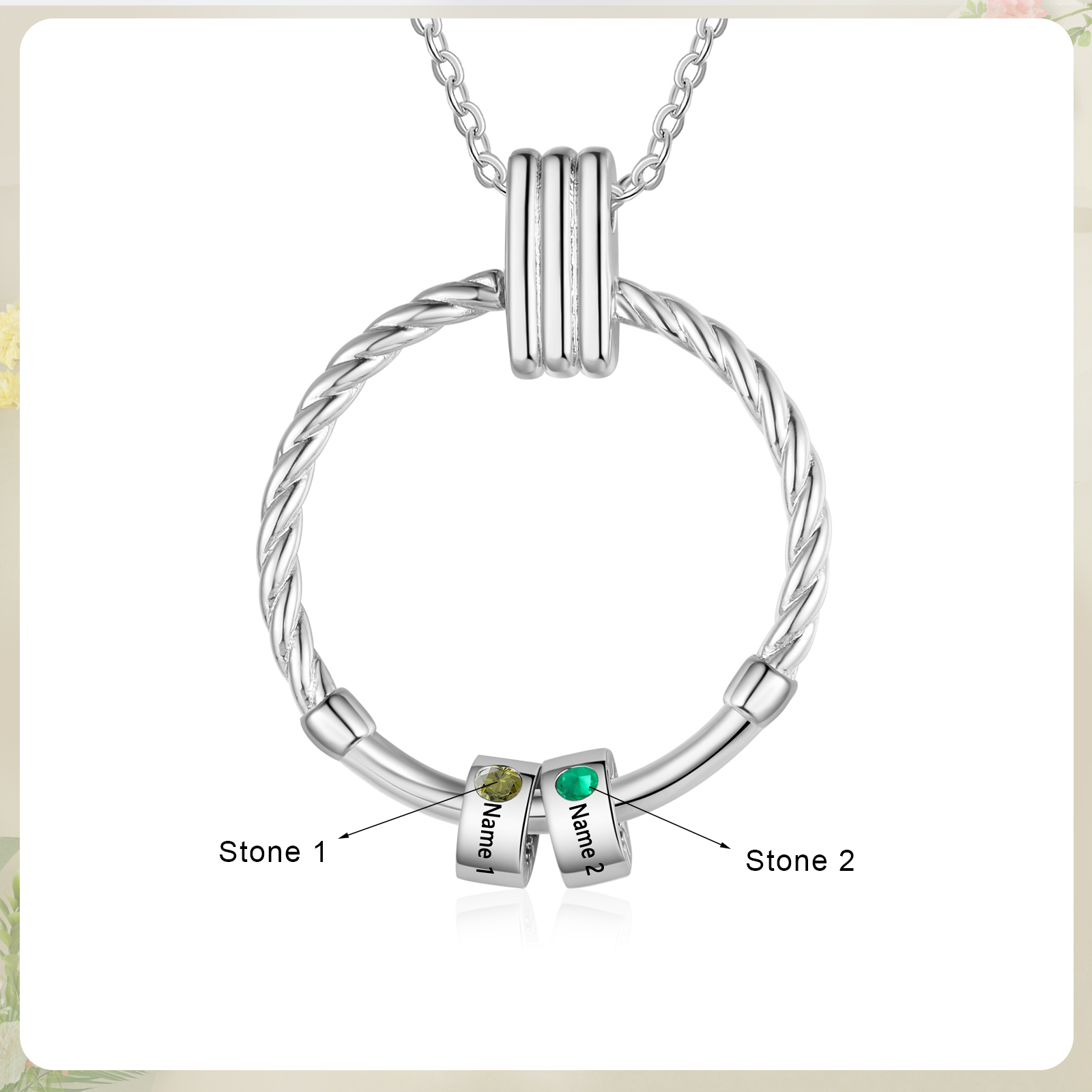 2 Names - Personalised Circle Pendant Necklace Custom Birthstones & Names Necklace Birthday Gift for Her-Jessemade AU