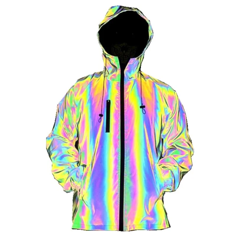 Toloer Autumn And Winter New Dazzle Color Reflective Jacket Men's Colorful Laser Plus Size Hooded Jacket-Outfit Ideas