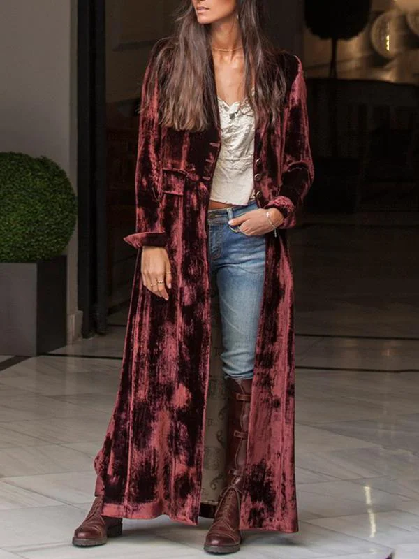 Long sleeve red printed velvet cardigan