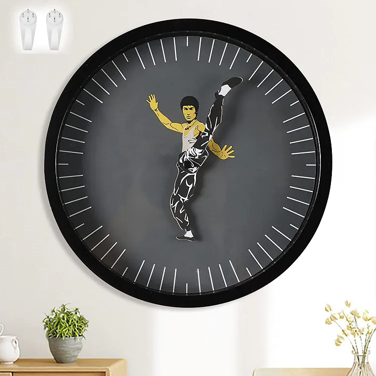 HWENGMALL - Kung Fu Wall Clock Bruce Lee Home Decoration Personality Creative Round Clock