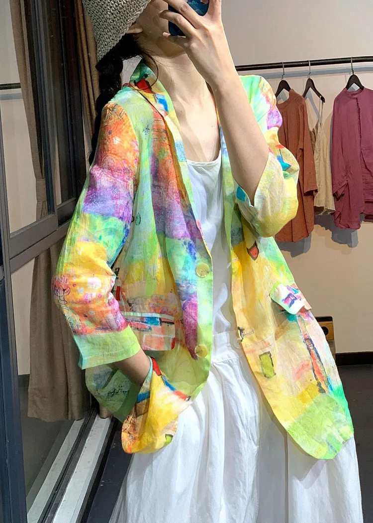 Plus Size Rainbow Tie Dye Linen UPF 50+ Coat Jacket Summer