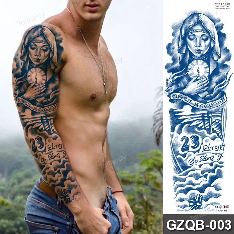 large temporary tattoos full arm sleeve tattoo men totem tribal dragon desgins long lasting tattoo waterproof safe juice ink