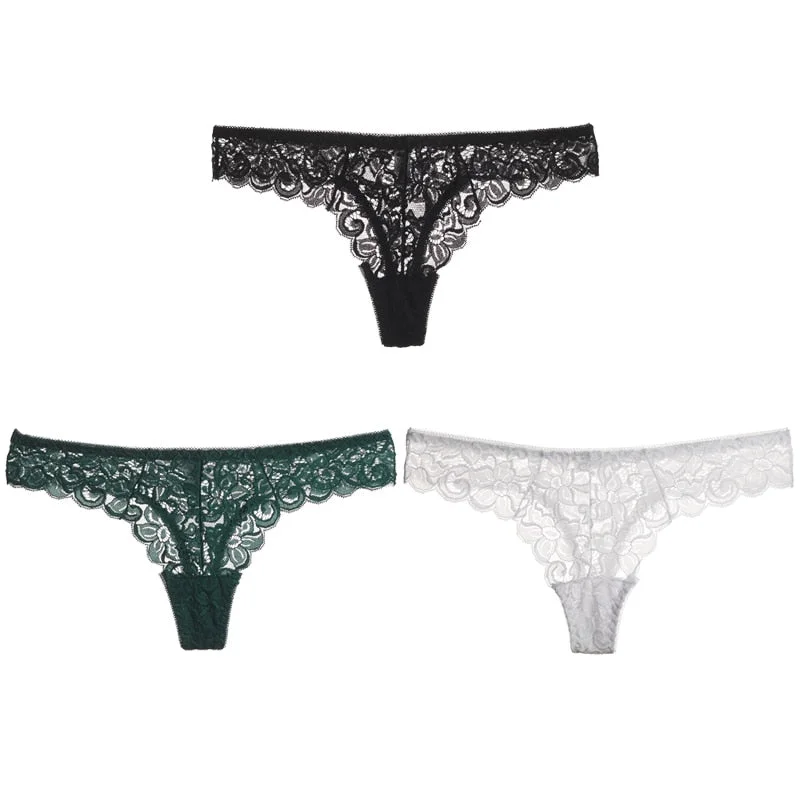CINOON 3PCS/Set Sexy Panties Women Low-waist Briefs Female Lace Embroidery Underwear Transparent G String Underpant Lingerie
