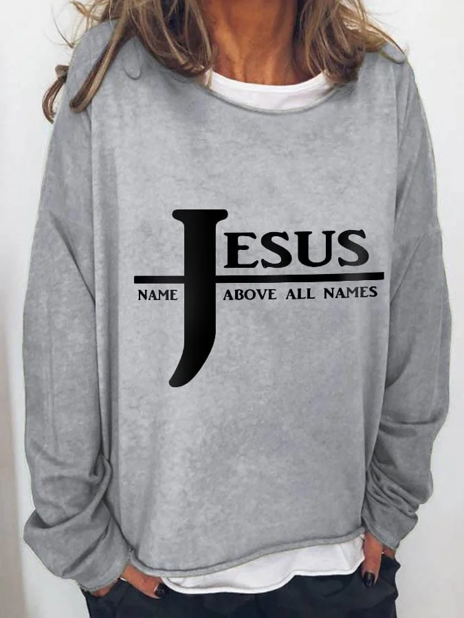 Women's Jesus Name Above All Name Casual Long-Sleeve T-Shirt socialshop