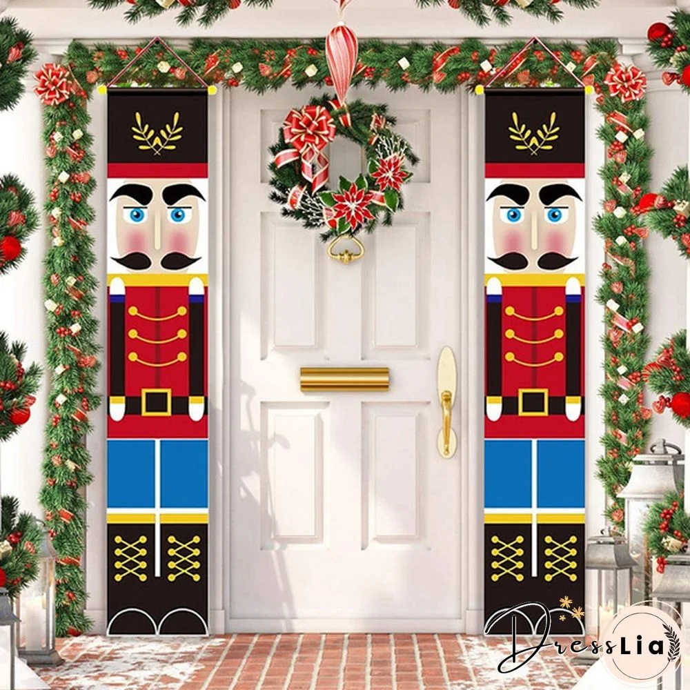 Snowman Santa Clus Merry Christmas Decorations Banner Christmas Porch Sign Hanging Banners For Indoor Outdoor Front Door Wall Xmas Christmas Decoration
