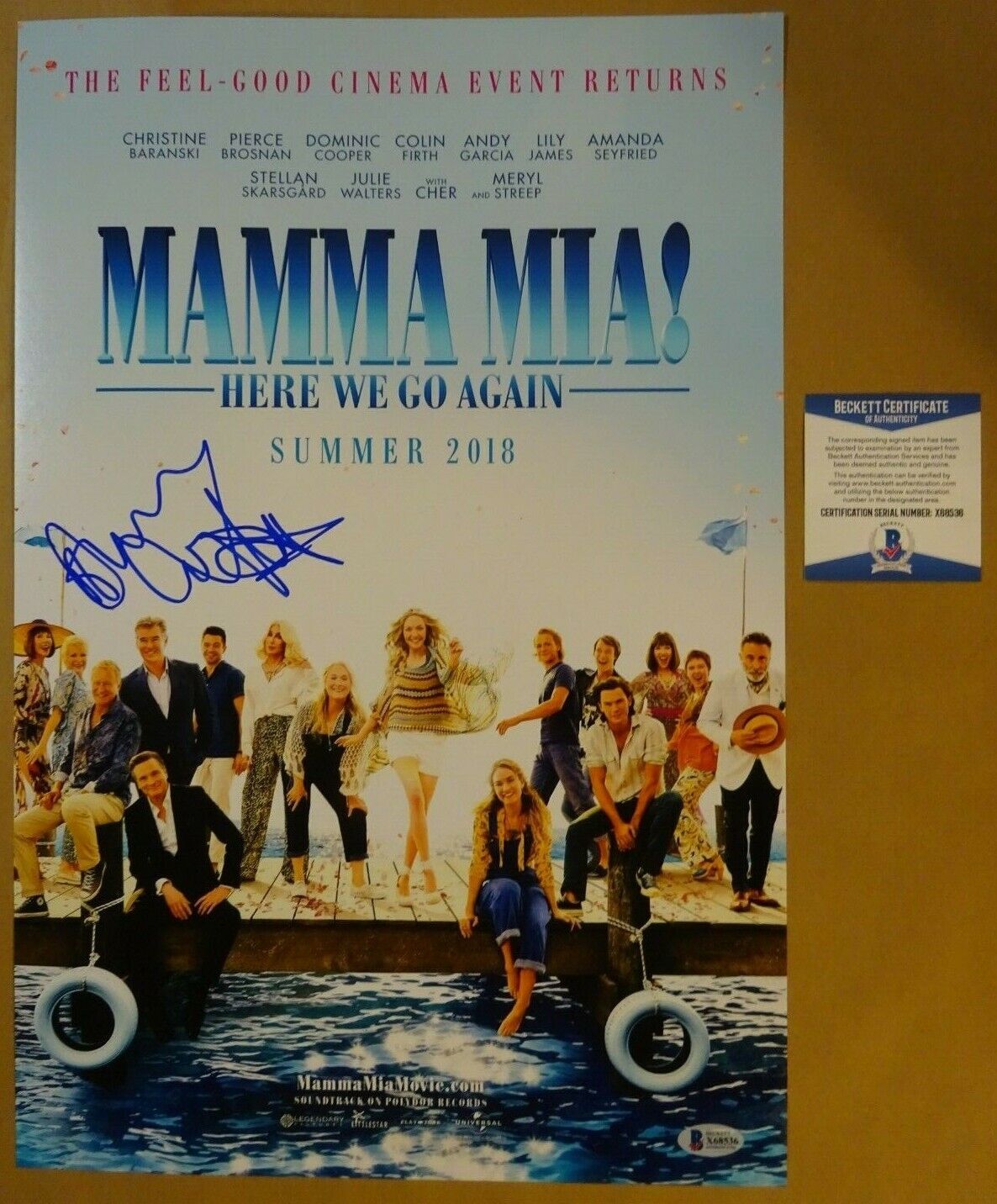 Signed DOMINIC COOPER - MAMMA MIA HERE WE GO AGAIN 12x18 Photo Poster painting BECKETT BAS COA