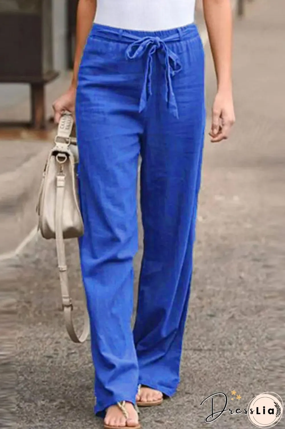 Fashion Casual Solid With Belt Loose Wide Leg Bottoms(4 colors)