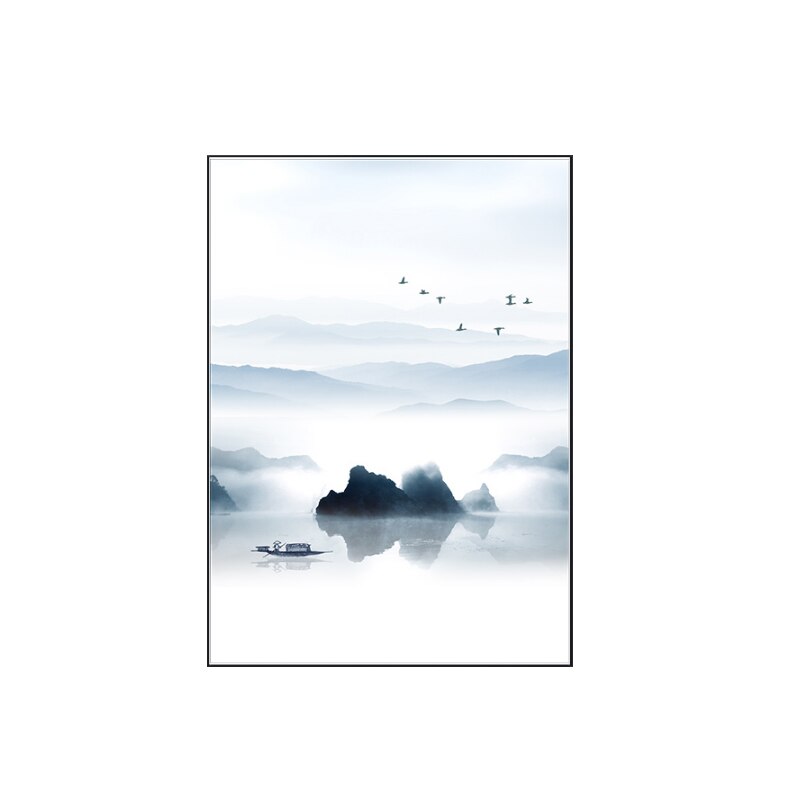 Chinese Style Sea n Mountain Landscape Canvas Painting Poster Print Simple Decor Wall Art Pictures For Living Room Bedroom Aisle
