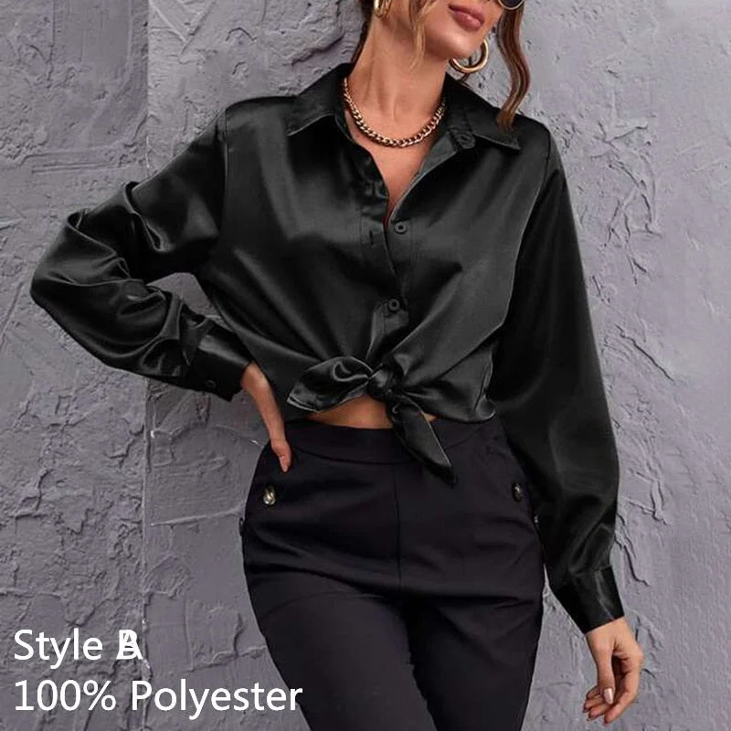 Women Satin Blouses Celmia 2021 Autumn Fashion Office Shirt Long Sleeve Solid Color Lapel Tops Loose Casual Blusas Sexy Tunics