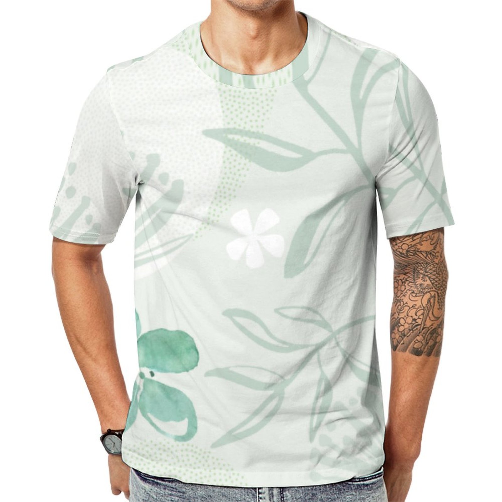 Mint Breeze Floral Abstract King Short Sleeve Print Unisex Tshirt Summer Casual Tees for Men and Women Coolcoshirts