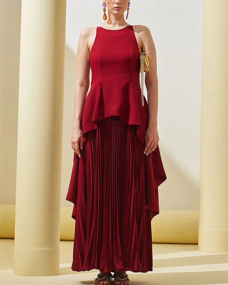 Peplum Layered Pleated Gown