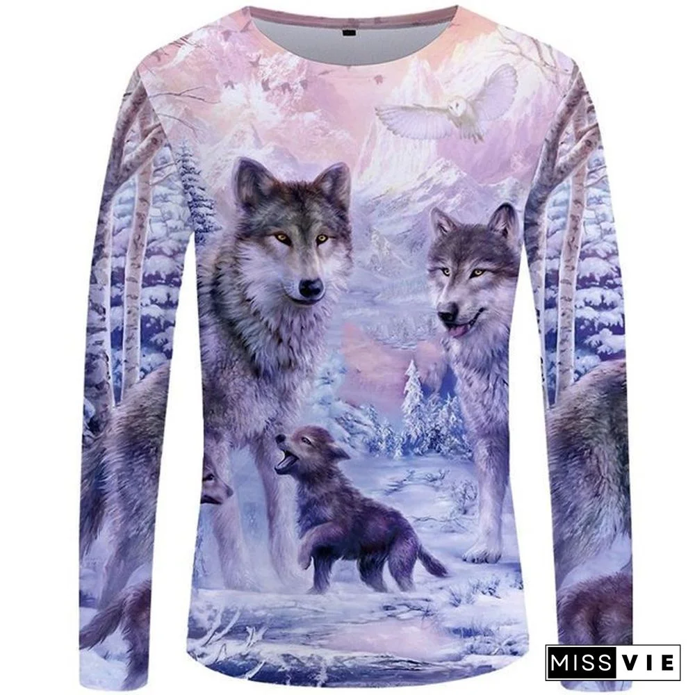 Wolf T shirt Men Long sleeve shirt Love Streetwear Snow Graphic Mountain Clothes Jungle 3d T-shirt