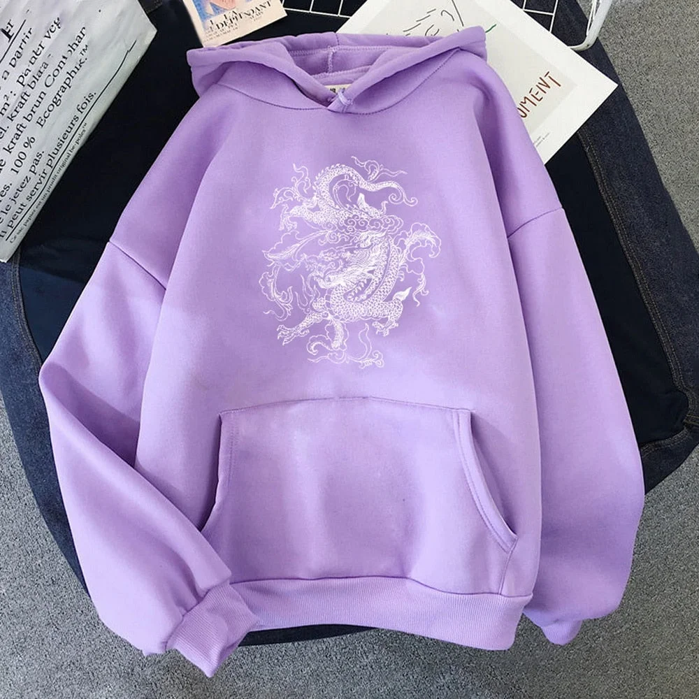 Gothic Dragon Print Hoodies Women Harajuku Vintage Hoodie Sweatshirt Oversized Streetwear Y2k Casual Winter Autumn Grunge Coat