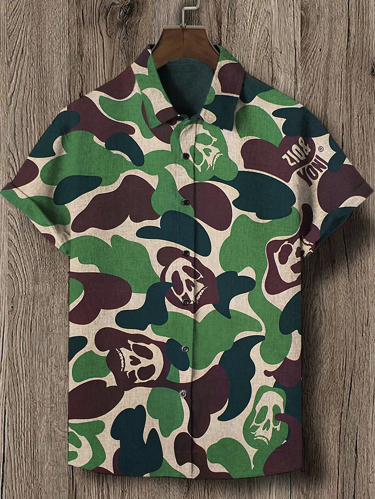 Men's Skull Camouflage Printed Short Sleeve Shirt