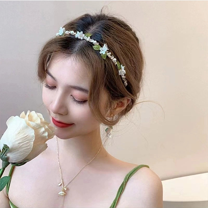 Minimalist Flower Alloy Inlay Pearl Hair Band