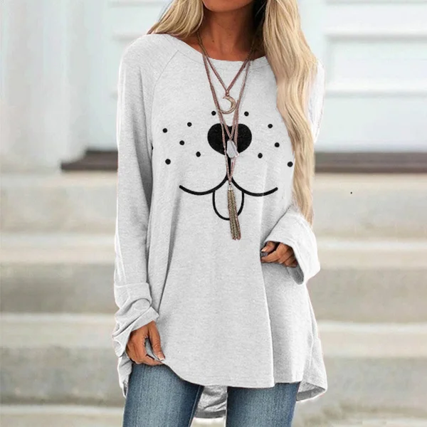 Cute Dog Print Crew Neck Casual Tunic