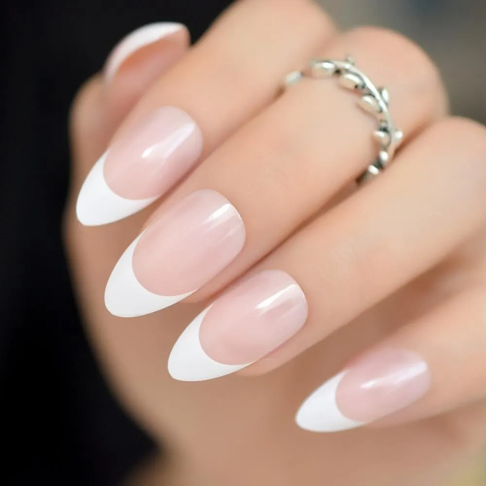 Pink Nude White French Fake Nails Squoval Square UV Gel False Press on Nails for Girl Full Cover Wear Finger Nail Art Tips 1123-Nail Inspo