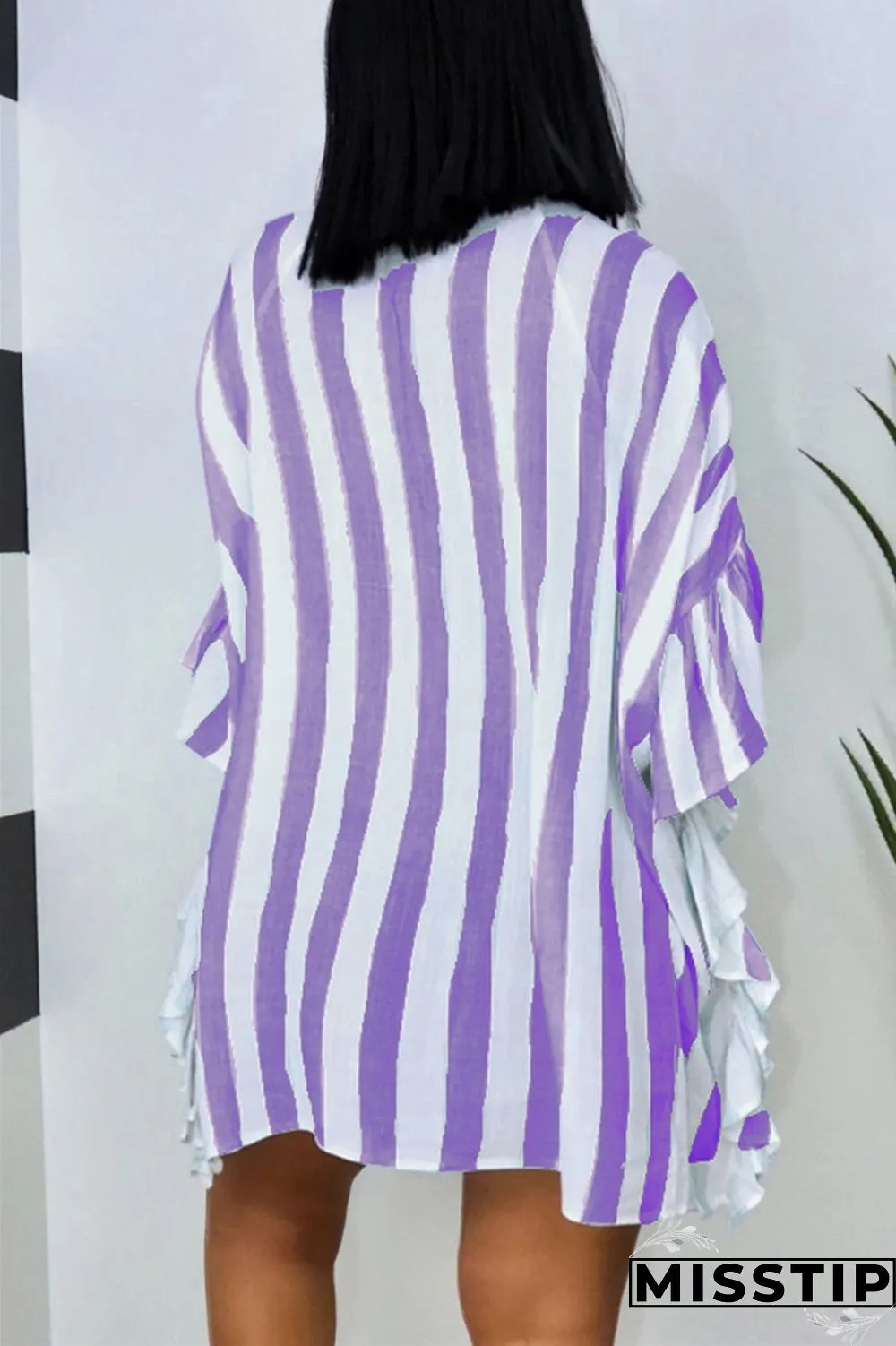Light Blue Fashion Casual Striped Print Patchwork Turndown Collar Shirt Dress Dresses