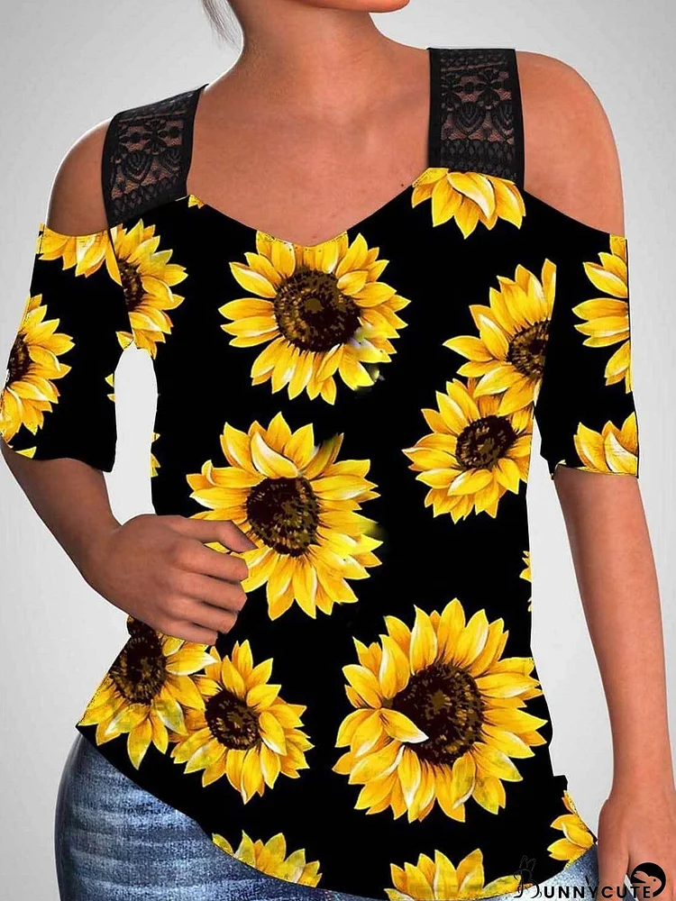 Sunflower Graphic Tee with Cold Shoulders